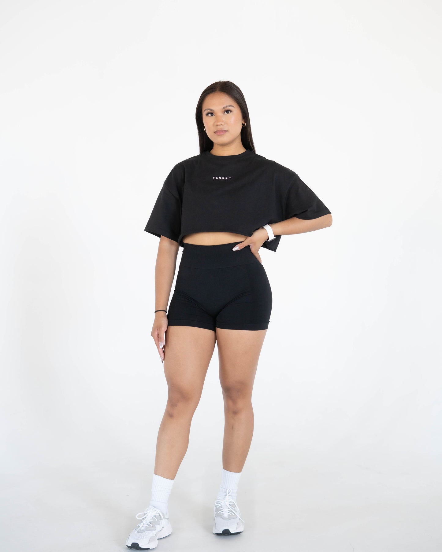 Identity Oversized Crop Shirt - Black