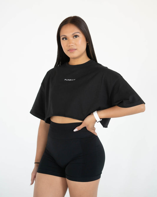 Identity Oversized Crop Shirt - Black