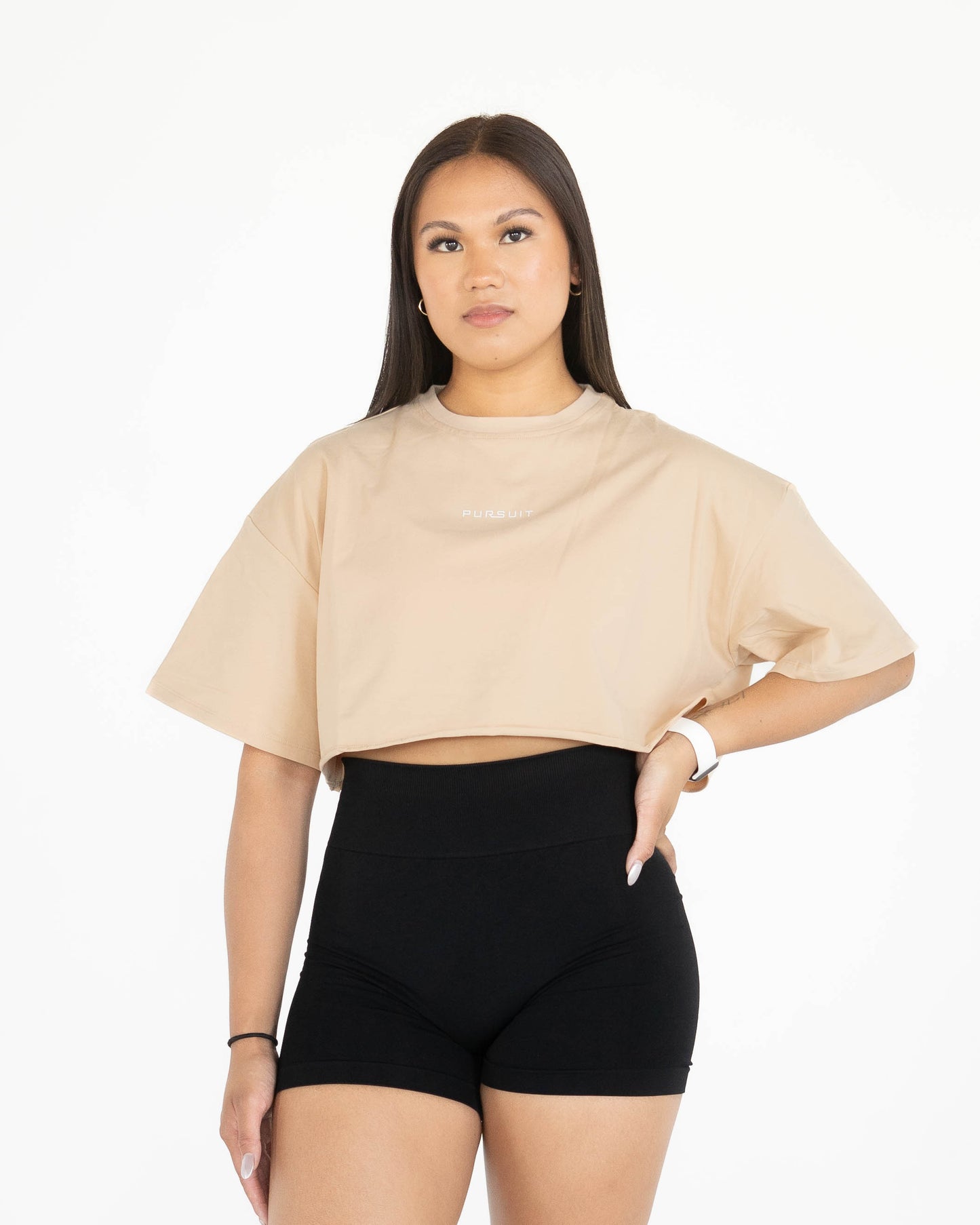 Chemise courte oversize Identity - Sable