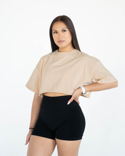 Identity Oversized Crop Shirt - Sand