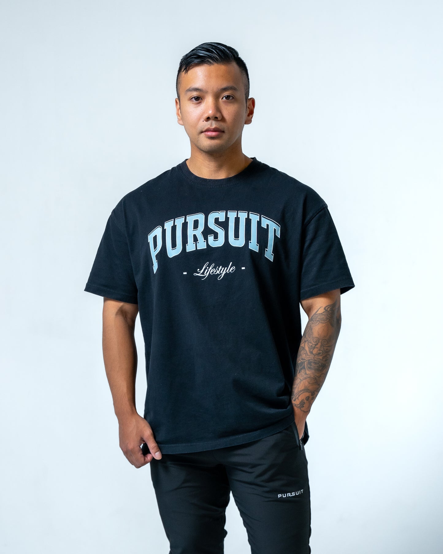 Signature Tee - Black/Sky Blue